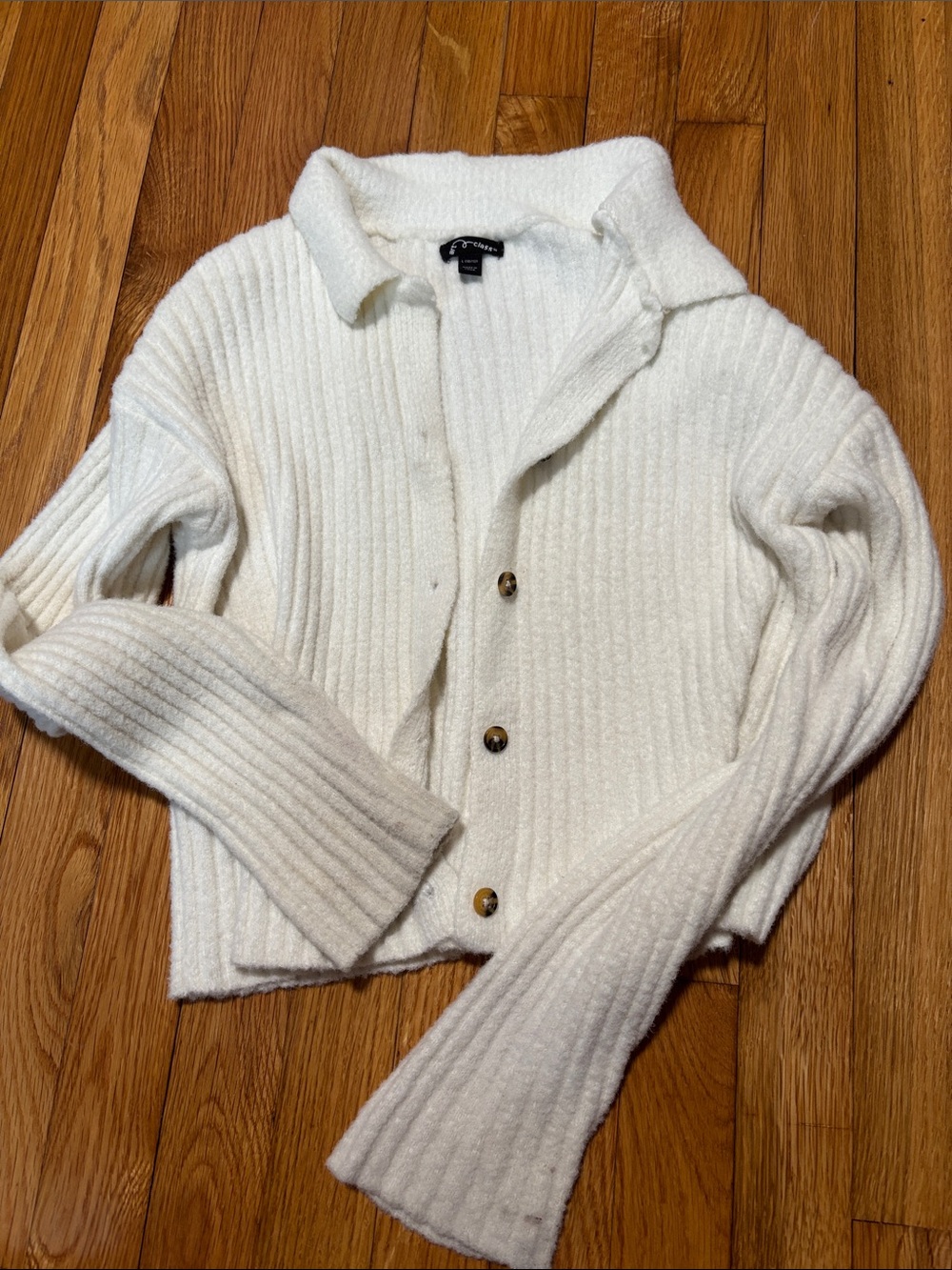 Club Monaco Cream Ribbed Button-Front Cardigan